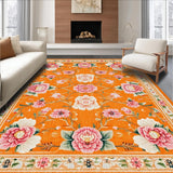 Ultra Soft Area Rug, Non Slip, Stain Resistant, Washable Area Rugs for Living Room, Bedroom, Transitional Colorful Petal Arrangement(Orange)