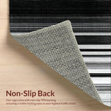 Ultra Soft Area Rug, Non Slip, Stain Resistant, Washable Area Rugs for Living Room, Bedroom, Striped Welcome Rug with Modern Bands, Bold Contrast Lines, Flat Weave Pattern(Black)