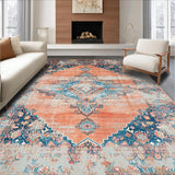 Ultra Soft Area Rug, Non Slip, Stain Resistant, Washable Area Rugs for Living Room, Bedroom, Elegant Vintage Ogee Pattern(Orange)