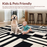 Ultra Soft Area Rug, Non Slip, Stain Resistant, Washable Area Rugs for Living Room, Bedroom, Art Deco Revival: Black and White Stripe Woven Floor Carpet(Black)