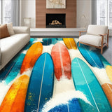 Ultra Soft Area Rug, Non Slip, Stain Resistant, Washable Area Rugs for Living Room, Bedroom, Wave Rider Surf Plank Decorative Rug with Coastal Ocean Motifs(Blue)
