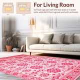 Ultra Soft Area Rug, Non Slip, Stain Resistant, Washable Area Rugs for Living Room, Bedroom, Colorful Contemporary Garden Motif(Pink)