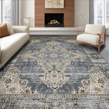 Ultra Soft Area Rug, Non Slip, Stain Resistant, Washable Area Rugs for Living Room, Bedroom, Earthy Toned Vintage Floral Motif(Gray)