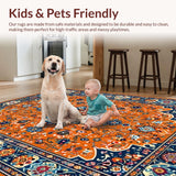 Ultra Soft Area Rug, Non Slip, Stain Resistant, Washable Area Rugs for Living Room, Bedroom, Elegant Round Geometric Motif(Orange)