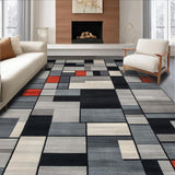 Ultra Soft Area Rug, Non Slip, Stain Resistant, Washable Area Rugs for Living Room, Bedroom, Contemporary Black Tiled Design(Gray)