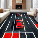Ultra Soft Area Rug, Non Slip, Stain Resistant, Washable Area Rugs for Living Room, Bedroom, Chic Modern Race Car Motif(Red)