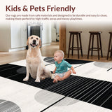Ultra Soft Area Rug, Non Slip, Stain Resistant, Washable Area Rugs for Living Room, Bedroom, Sophisticated Toned Monochrome Theme(Black)