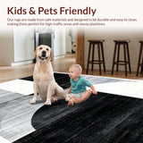 Ultra Soft Area Rug, Non Slip, Stain Resistant, Washable Area Rugs for Living Room, Bedroom, Dynamic Silver Lattice Arrangement(Black)