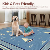 Ultra Soft Area Rug, Non Slip, Stain Resistant, Washable Area Rugs for Living Room, Bedroom, Artistic Coastal Vessel Illustration(Blue)