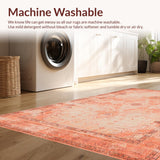 Ultra Soft Area Rug, Non Slip, Stain Resistant, Washable Area Rugs for Living Room, Bedroom, Elegant Terracotta Floral Motif(Orange)