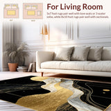 Ultra Soft Area Rug, Non Slip, Stain Resistant, Washable Area Rugs for Living Room, Bedroom, Sleek Gold Accented Visual Flow(Black)