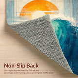 Ultra Soft Area Rug, Non Slip, Stain Resistant, Washable Area Rugs for Living Room, Bedroom, Sunrise Surf Rug Showcasing Radiant Waves and Minimalist Board Graphics(Blue)