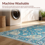 Ultra Soft Area Rug, Non Slip, Stain Resistant, Washable Area Rugs for Living Room, Bedroom, Charming Ethnic Floral Motif(Blue)