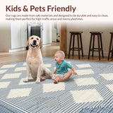 Ultra Soft Area Rug, Non Slip, Stain Resistant, Washable Area Rugs for Living Room, Bedroom, Whimsical Curved Linear Theme(Blue)