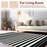 Ultra Soft Area Rug, Non Slip, Stain Resistant, Washable Area Rugs for Living Room, Bedroom, Artisan Woven Rug With Sophisticated Dual-Tone Horizontal Bands(Black)