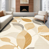 Ultra Soft Area Rug, Non Slip, Stain Resistant, Washable Area Rugs for Living Room, Bedroom, Low Profile with Abstract Leaf for Sink Areas(Beige)