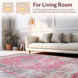 Ultra Soft Area Rug, Non Slip, Stain Resistant, Washable Area Rugs for Living Room, Bedroom, Chic Vintage Geometric Composition(Pink)
