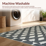 Ultra Soft Area Rug, Non Slip, Stain Resistant, Washable Area Rugs for Living Room, Bedroom, Dynamic Tribal Geometric Composition(Black)