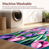 Ultra Soft Area Rug, Non Slip, Stain Resistant, Washable Area Rugs for Living Room, Bedroom, Whimsical Flower Vase Artful Touch(Purple)