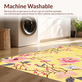 Ultra Soft Area Rug, Non Slip, Stain Resistant, Washable Area Rugs for Living Room, Bedroom, Modern Nature-Inspired Floral Art(Yellow)