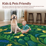 Ultra Soft Area Rug, Non Slip, Stain Resistant, Washable Area Rugs for Living Room, Bedroom, Rustic Earthy Insect Print Design(Green)