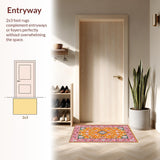 Ultra Soft Area Rug, Non Slip, Stain Resistant, Washable Area Rugs for Living Room, Bedroom, Artistic Rustic Blossom Pattern(Orange)