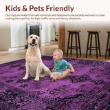 Ultra Soft Area Rug, Non Slip, Stain Resistant, Washable Area Rugs for Living Room, Bedroom, Vintage Ethnic Geometric Arrangement(Purple)