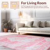Ultra Soft Area Rug, Non Slip, Stain Resistant, Washable Area Rugs for Living Room, Bedroom, Rustic Textured Geometric Harmony(Pink)