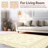 Ultra Soft Area Rug, Non Slip, Stain Resistant, Washable Area Rugs for Living Room, Bedroom, Ornate Traditional Area Featuring Geometric Shapes and Subtle Hues(Beige)
