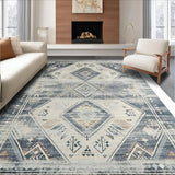 Ultra Soft Area Rug, Non Slip, Stain Resistant, Washable Area Rugs for Living Room, Bedroom, Chic Neutral Tiled Patterns(Gray)