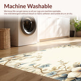 Ultra Soft Area Rug, Non Slip, Stain Resistant, Washable Area Rugs for Living Room, Bedroom, Vintage Floral Patterned with Beige Blue Blossoms and Leafy Accents(Beige)