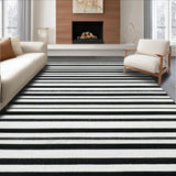 Ultra Soft Area Rug, Non Slip, Stain Resistant, Washable Area Rugs for Living Room, Bedroom, Minimalist Dual Tone Stripe Runner Carpet with Crisp Black and White Bands(Black)