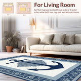 Ultra Soft Area Rug, Non Slip, Stain Resistant, Washable Area Rugs for Living Room, Bedroom, Coastal Gray Distressed Waves(Blue)
