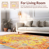Ultra Soft Area Rug, Non Slip, Stain Resistant, Washable Area Rugs for Living Room, Bedroom, Whimsical Colorful Abstract Flourish(Yellow)
