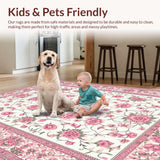 Ultra Soft Area Rug, Non Slip, Stain Resistant, Washable Area Rugs for Living Room, Bedroom, Bright Cheerful Blossom Composition(White)