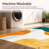 Ultra Soft Area Rug, Non Slip, Stain Resistant, Washable Area Rugs for Living Room, Bedroom, Artistic Teal and Rust Brush Strokes(White)