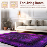 Ultra Soft Area Rug, Non Slip, Stain Resistant, Washable Area Rugs for Living Room, Bedroom, Energetic Pink and Black Theme(Purple)