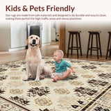 Ultra Soft Area Rug, Non Slip, Stain Resistant, Washable Area Rugs for Living Room, Bedroom, Non Skid Floor Runner with Unique Farmhouse Geo Accent(Beige)