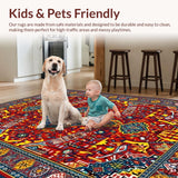 Ultra Soft Area Rug, Non Slip, Stain Resistant, Washable Area Rugs for Living Room, Bedroom, Eclectic Multicolor Textured Weave(Red)