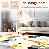 Ultra Soft Area Rug, Non Slip, Stain Resistant, Washable Area Rugs for Living Room, Bedroom, Lively Animal Friends Decorative Style(Beige)