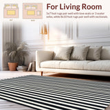 Ultra Soft Area Rug, Non Slip, Stain Resistant, Washable Area Rugs for Living Room, Bedroom, Contemporary Striped Runner Rug Featuring Bold Black and White Contrast Bands(Black)