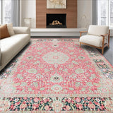 Ultra Soft Area Rug, Non Slip, Stain Resistant, Washable Area Rugs for Living Room, Bedroom, Chic Transitional Pastel Motif(Pink)