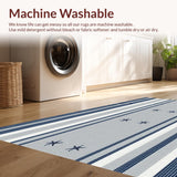 Ultra Soft Area Rug, Non Slip, Stain Resistant, Washable Area Rugs for Living Room, Bedroom, Nautical Blue Striped Elegance(Gray)
