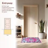 Ultra Soft Area Rug, Non Slip, Stain Resistant, Washable Area Rugs for Living Room, Bedroom, Rustic Colorful Tiled Patterns(Pink)