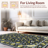 Ultra Soft Area Rug, Non Slip, Stain Resistant, Washable Area Rugs for Living Room, Bedroom, Transitional Elegant Trellis Aesthetic(Blue)