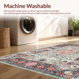 Ultra Soft Area Rug, Non Slip, Stain Resistant, Washable Area Rugs for Living Room, Bedroom, Boho-Chic Vintage Area Rug with Distressed Floral Medallion Motifs(Blue)