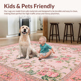 Ultra Soft Area Rug, Non Slip, Stain Resistant, Washable Area Rugs for Living Room, Bedroom, Elegant Pink Rose Embellishments(Pink)