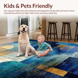 Ultra Soft Area Rug, Non Slip, Stain Resistant, Washable Area Rugs for Living Room, Bedroom, Boho Chic Gradient Mosaic Rug with Blue Gold Tones, Artistic Geometric Array(Blue)
