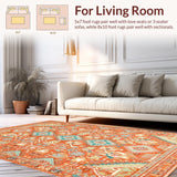 Ultra Soft Area Rug, Non Slip, Stain Resistant, Washable Area Rugs for Living Room, Bedroom, Stylish Distressed Floral Aesthetic(Orange)