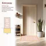 Ultra Soft Area Rug, Non Slip, Stain Resistant, Washable Area Rugs for Living Room, Bedroom, Playful White Petal Motif(Pink)